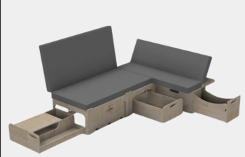 Lit peigne modulable en L pour van & petits utilitaires – convertible + coffre de rangement