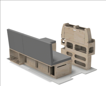 Ensemble kit d’aménagement van en L V1 – mobilier complet convertible pour espace vie