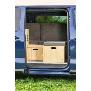 Tchao Tchao Aménagement Van Complet en L – Lit Peigne + Cuisine Intégrée, Bois Durable